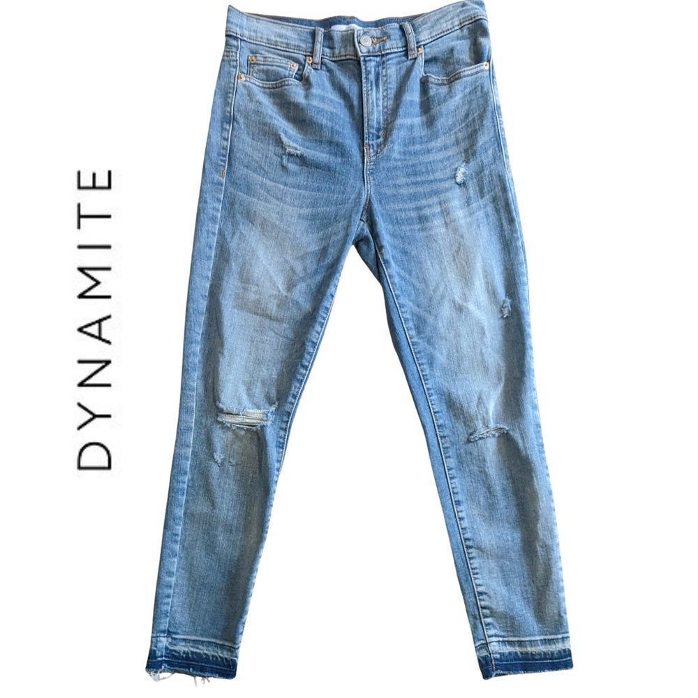 DYNDNM Size 28 Kate Model Jeans with distressed knees and hem Medium Wash
